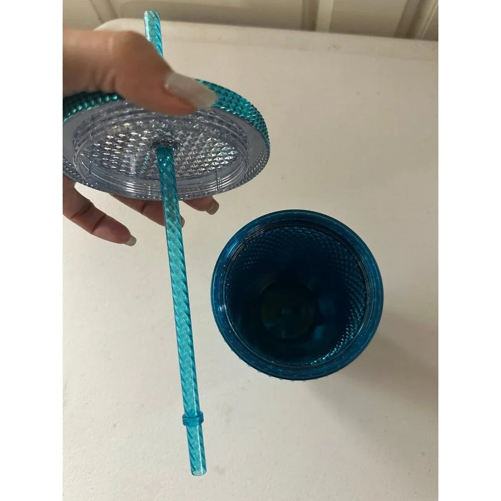 NWT Starbucks Summer 2023 Teal Blue Chrome Studded Cold Cup 16oz Grande Tumbler